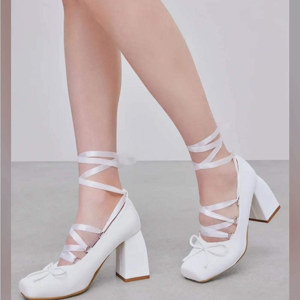 Cider White Lace-Up Block Heels
